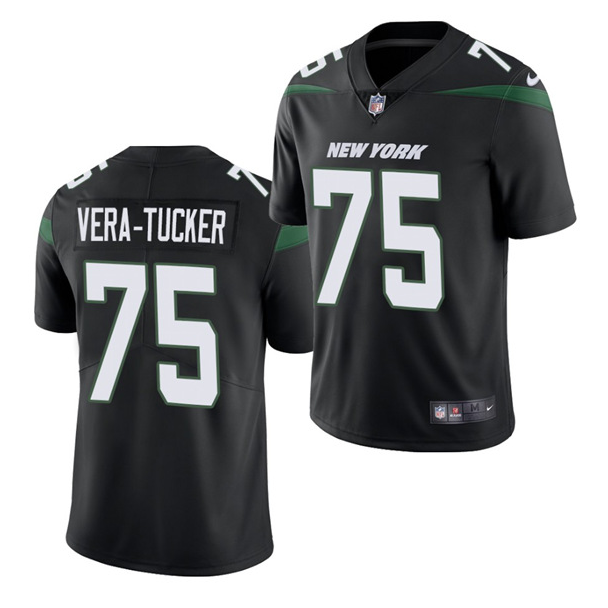 Men's New York Jets #75 Alijah Vera-Tucker 2021 NFL Draft Black Vapor Untouchable Limited Stitched Jersey
